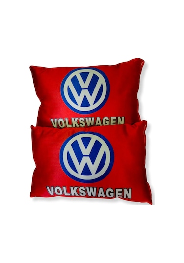 Volkswagen Dijital Baskılı Kırmızı Araç Seyahat Boyun Yastık 2'li Set Volkswagen Oto Ayna Askısı Kırmızı