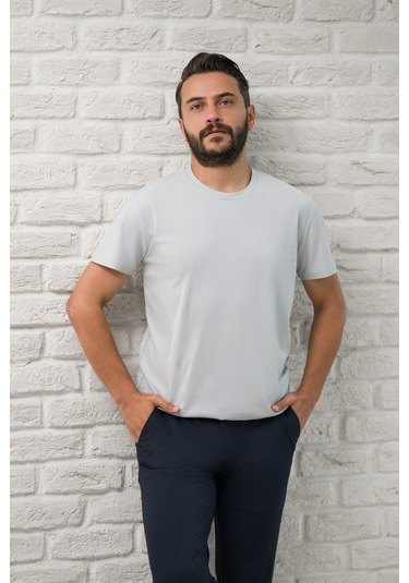 Paul Martin Slimfit Fit Bisiklet Yaka Rayon Kumaş Full Likralı T-shirt Gri
