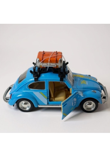 Klasik Işıklı Sesli Metal Araba - Mavi Valizli Retro Beetle - 15 Cm Çok Renkli