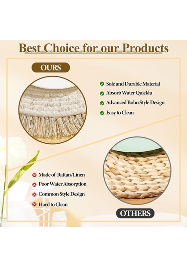 Geeksen 4'lü Yuvarlak Pamuklu Masa Örtüsü Seti, 13 İnç Isıya Dayanıklı Dekoratif Ürün Bej