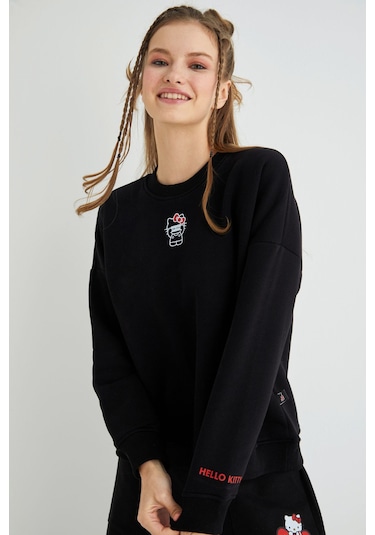 Hello Kitty Lisanslı Baskılı Kalın Oversize Sweatshirt Çok Renkli