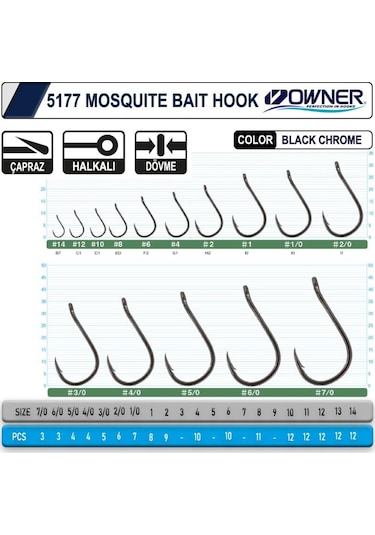 Owner 5177 Mosquito Hook Black Chrome Sinek Olta Iğnesi