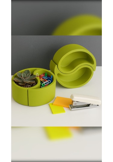 El Yapımı Yin Yang Şeklinde Dekoratif Saklama Kabı / Saksı 2 Li Set - Yeşil