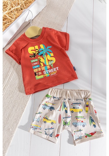 Palmiye Desenli Yazlık Şortlu Erkek Bebek Takım 001