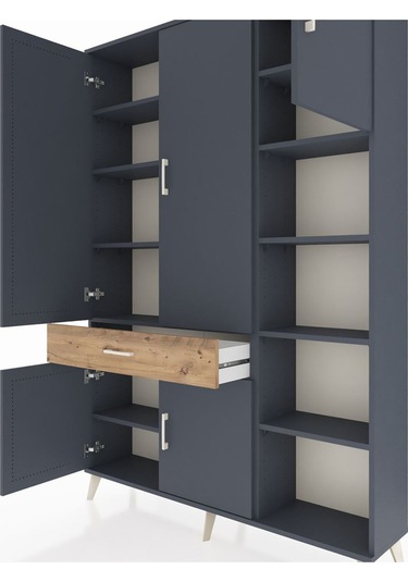 Arges Dolap 10 Raflı Tek Çekmeceli 5 Kapaklı 132x30x195 Antrasit-antrasit/çam Antrasıt/atlas Çam Arges Dolap 10 Raflı Tek Çekmeceli 5 Kapaklı 132x30x195 Antrasit-antrasit/çam Antrasıt/atlas Çam