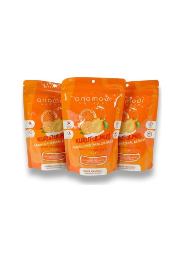 Anamour Natural Portakal Kurusu Cips Portakal Şekersiz Kuru Meyve 3 x 25 G