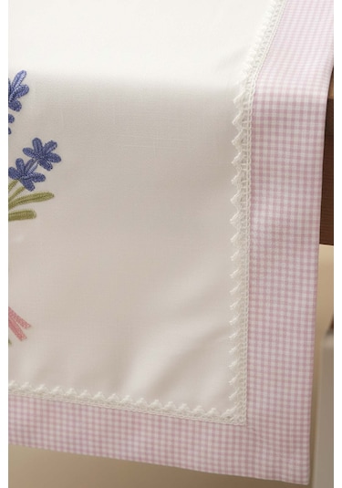 Lavanta İşlemeli Buldan Kumaş Runner 50x130 Cm Krem