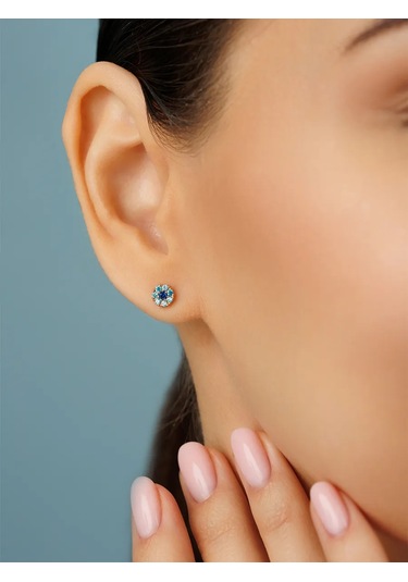 Veronika 925 Ayar Gümüş Köpük Küpe Mavicubic Zircon Taşlı Altın Kaplamalıküpe 43970794 Altın