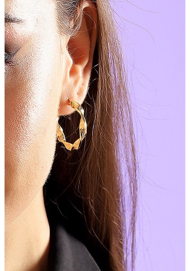 14 Ayar Altın Küpe Grek Desenli Tek Burgu Halka Küpe 3,5 Cm Çapında