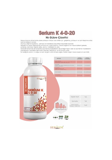 Serium 4-0-20 Azot Potasyum Nk Gübre Çözeltisi 1lt 1 LT