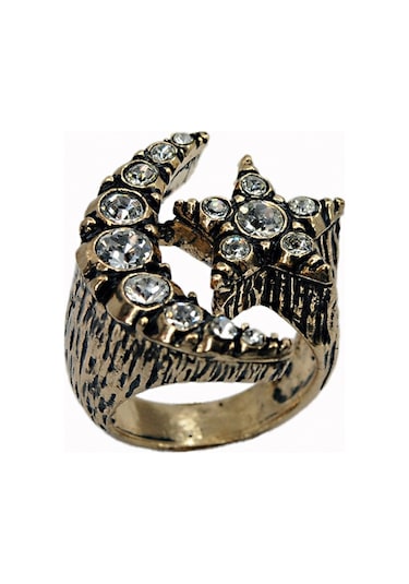 Asinagumus Ay Yıldız Yüzük Elmas Montür Otantik Takı Sevgiliye Hediye Gümüş