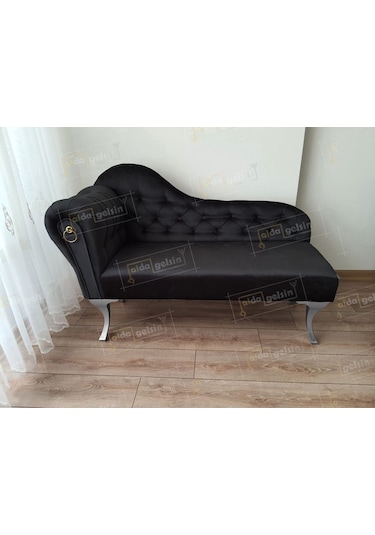 Dekoratif Bihter Koltuk Josefin Puf 130 Cm Gümüş Ayak Siyah