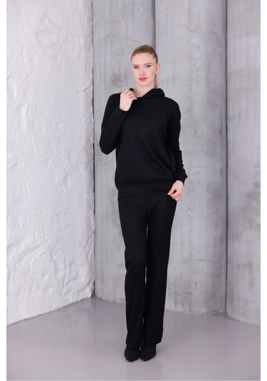 Kadın Oversize Kapüşonlu Takım Siyah