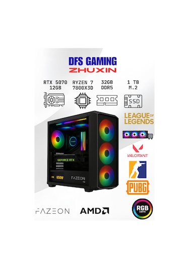 Fazeon DFS Gaming Zhuxın R7-7800X3D 32 GB 1 TB M.2 SSD RTX5070 W10H Masaüstü Oyuncu Bilgisayarı