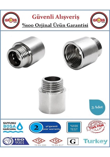 1/2'' Musluk Uzatması - 3cm - Paslanmaz Çelik - 3 Adet