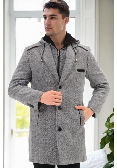 Plt9371 Dewberry Erkek Palto-diagonal Siyah- Gri Diagonal Siyah- Gri