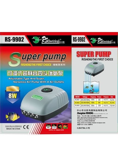 Rs-9902 Akvaryum Hava Motoru 4 Çıkış 8 L/Min 8w