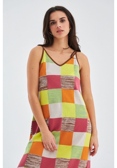 Peraluna Bonjo Dress Askılı Yazlık Kadın Triko Elbise Çok Renkli Çok Renkli