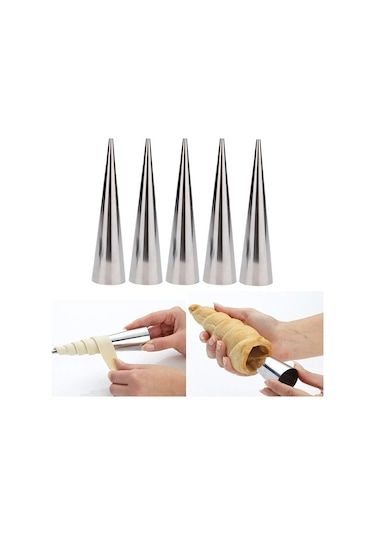 Sones 5 Adet Koni Rulo Kalıpları Paslanmaz Çelik Spiral Nozul Kruvasan Pasta Kreması Boynuz Kek Kalıbı