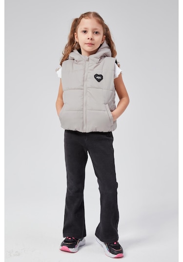 Benitto Kids Kapüşonlu Kız Çocuk Şişme Yelek 51307 Gri