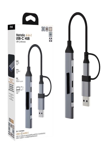 Usb-c Hub 4in1 Dönüştürücü - 2 Usb, 2 Type-c Port, Metalik Usb-c