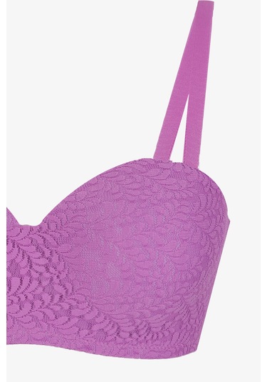 Kadın Dolgusuz Lez Dantelli Desteksiz Straplez Sütyen Gül Kurusu