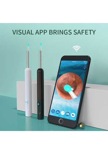 Monyee Kablosuz Wifi Kulak Kamerası Ve Silikon Uçlu Kulak Mumu Temizleme Aleti Seti Siyah