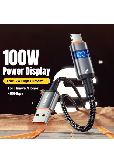 Essager Es-x61 2m Usb'den Type-c'ye Kablo 7a Dijital Ekranlı Telefon Hızlı Şarj Veri Kablosu