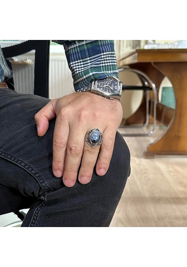 Gerçek Doğal Pietersite Taş Yüzük, Gümüş Yüzük Erkekler İçin Gümüş