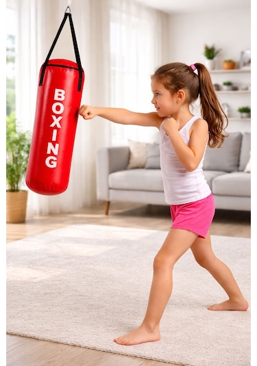 Boxing 53x20cm Kayışlı Kırmızı Çocuk Boks Kum Torbası Kırmızı