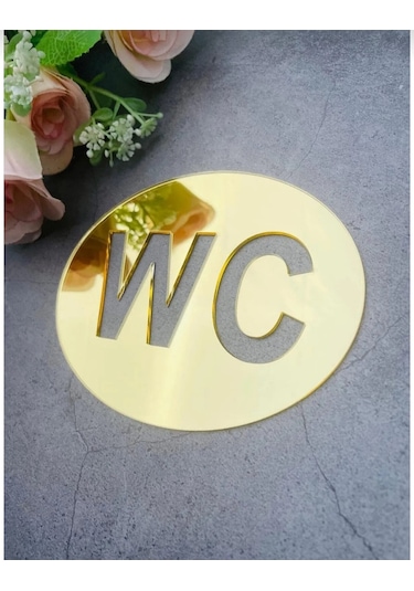 Wc Tabelası Aynalı Pleksi Altın Renk Gold Renk 10 Cm X 8 Cm