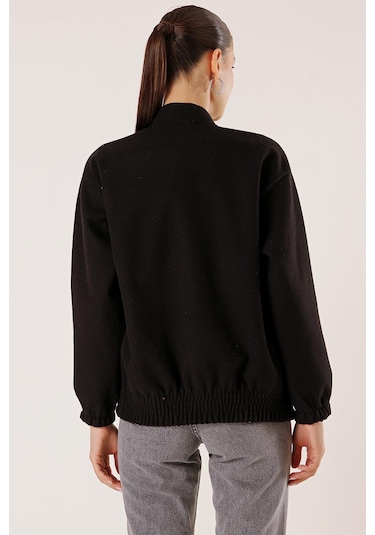 Beli Lastikli Torba Cepli Kaşe Bomber Mont-35004-Siyah