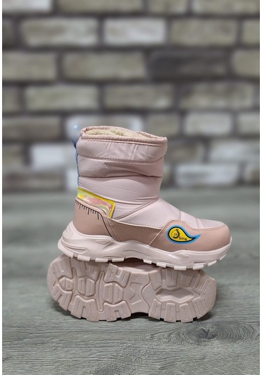 İçi Kürklü Kaydırmaz Kauçuk Taban Su Geçirmez Çocuk Kar Botu Pudra