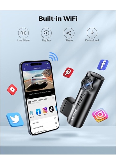 M330 Full Hd Araç Kamerası Wifi, G Sensör Ve Gece Görüş Siyah Azdome Türkiye Garantili