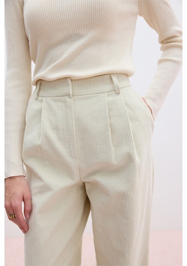 Fitilli Kadife Straıght Fit Pantolon Vanilya Vanilya Ekru