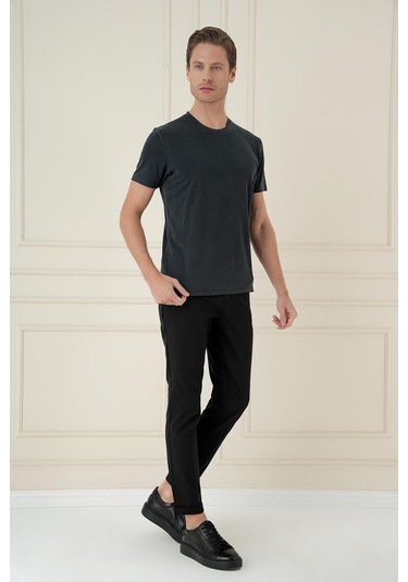 Comfort Fit Bisiklet Yaka Modal Kısa Kol Casual Siyah Tişört Ts 895 Siyah