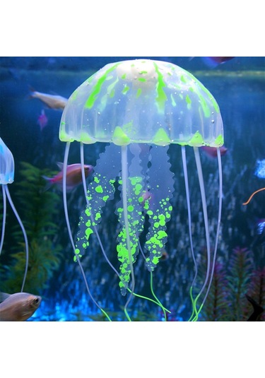 Sones Akvaryum Ürünleri Dekorasyon Silikon Simülasyon Floresan Vantuzlu Denizanası, Boyut: 8 20cm Yeşil