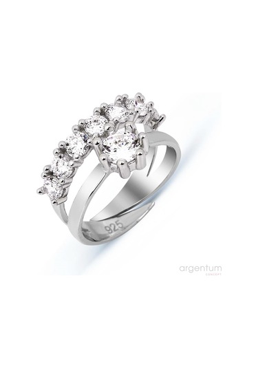 Zirkon Taşlı Gümüş Yeditaş Tektaş Kombin Ayarlanabilir Yüzük