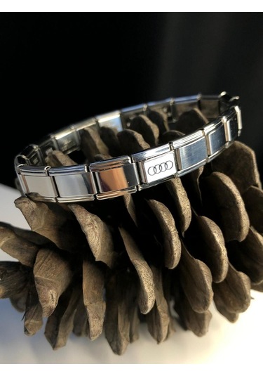 Erkek Kadın Çelik Bileklik - Audi Logo Model Italy Charm Nomi Sevgiliye Eşe Babaya Gümüş