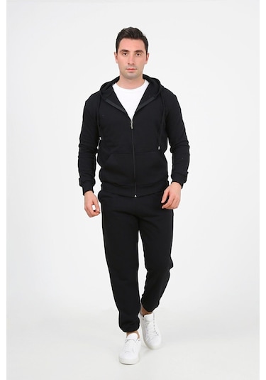 Erkek Fermuarlı Eşofman Takımı Siyah