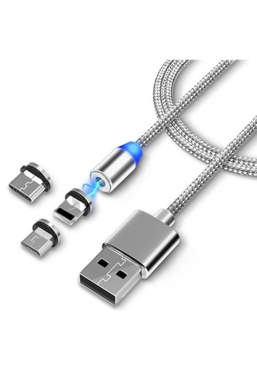 Lightning Micro Usb Type C Mıknatıslı Şarj Kablosu Hepsi Bir Arada 0.25m