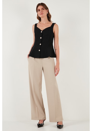 Lela Fitted Fit V Yaka Düğmeli Bayan Yelek 611Fyl145 Siyah