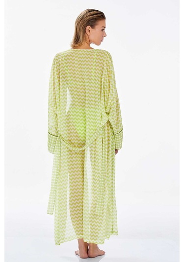 Mayo Üzerine Tek Pareo Kaftan Leysa Nady 6129 Neon Yeşili Neon Yeşil