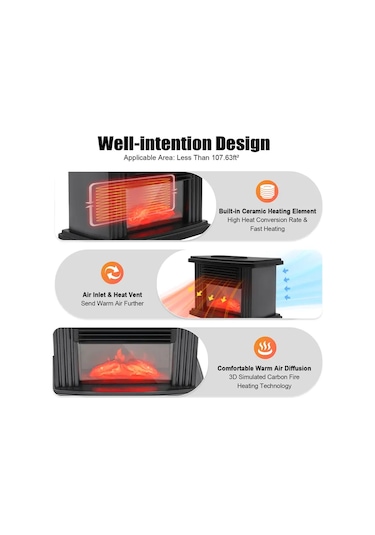 Cncest Elektrikli Soba Ayaklı Isıtıcı, 3d Alevler Ve Odun Yakma Efekti - 1000w