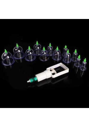 Kupa Çekme Vakumlu Masaj Aleti Hacamat Seti Selülit Cihazı 12'li Şeffaf