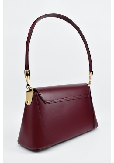 Kadın Deri Kilit Detaylı El Ve Omuz Çantası - Bordo Bordo