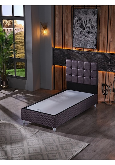 Beehanem Bengü 100x200 Tek Kişilik Baza Başlik Yatak 3 Lü Set Antrasit Antrasit 100 X 200