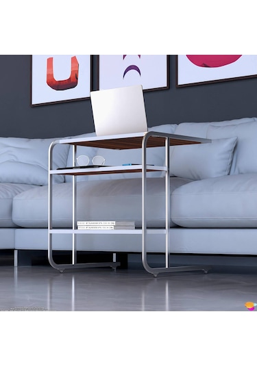 Modilayn C Yan Sehpa Geniş Boy Tekerlekli Çalışma, Atıştırmalık, Yemek, Laptop Sehpası Abanoz Ahşap