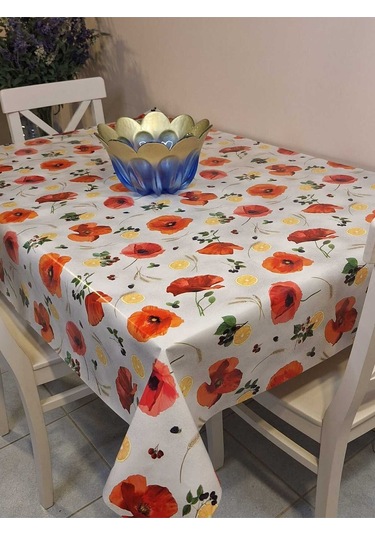 Elyaflı Pvc Muşamba - Desenli Silinebilir Masa Örtüsü Mrl12b Turuncu