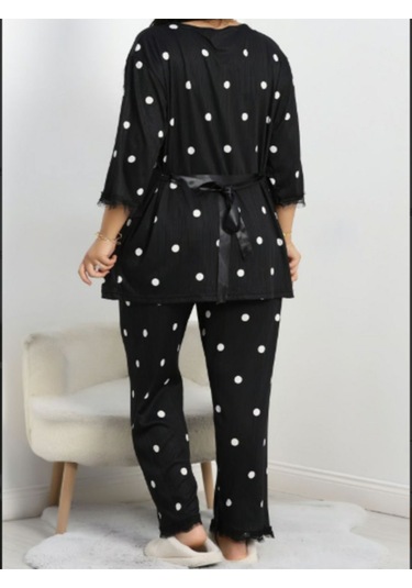 Büyük Beden Pijama Takımı 3'lü Siyah